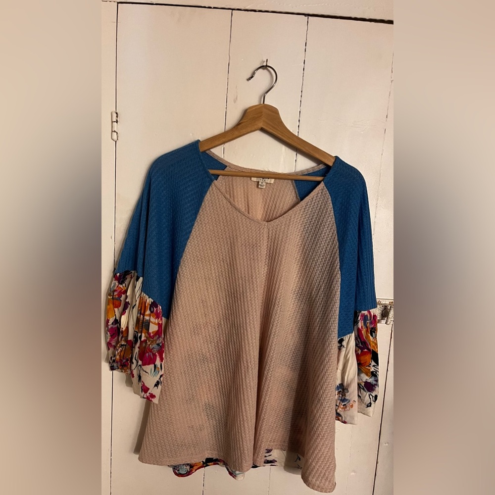 Waffle Block Print Floral Batwing top